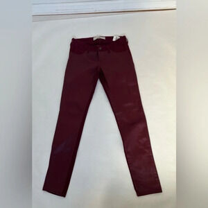 Hollister Womens Jeans Sz 26 Coated Burgundy Red Skinny Waxed NWT